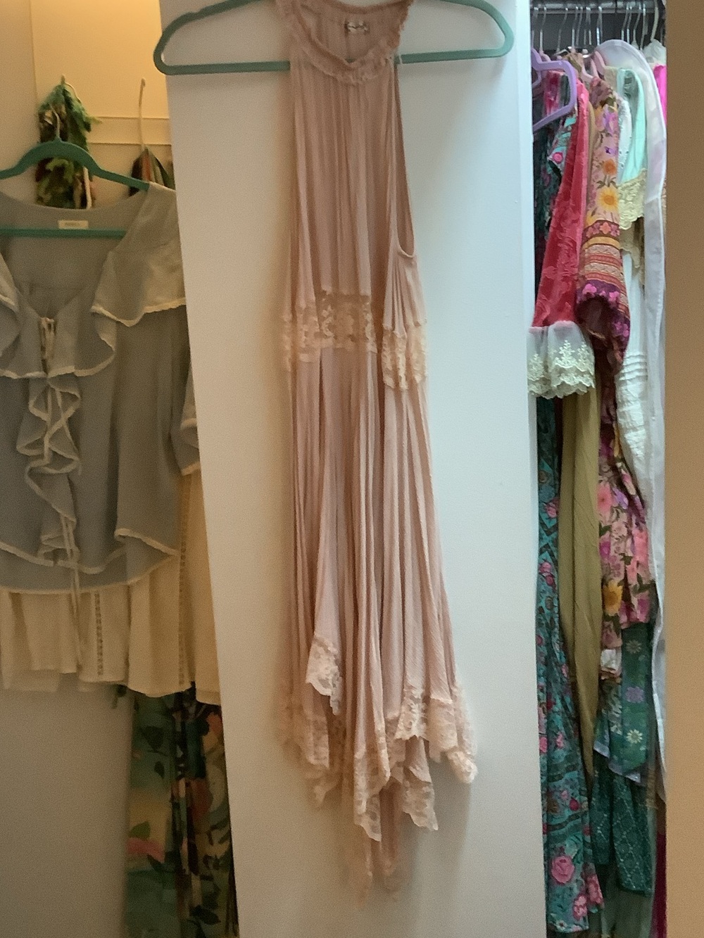 Free People Blush Pink Lace-Trim Midi Dress